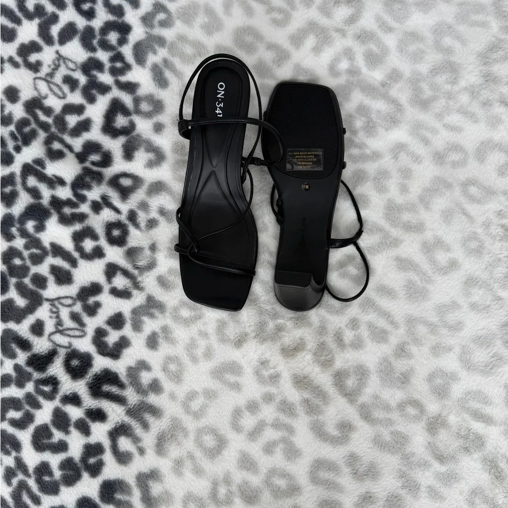 Black Strappy Square-Toe Heels - Picture 2 of 2